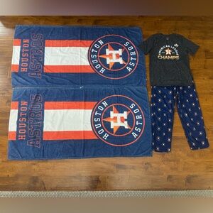 Boys Houston Astros XL t-shirt, large pajama pants & 2 beach towels